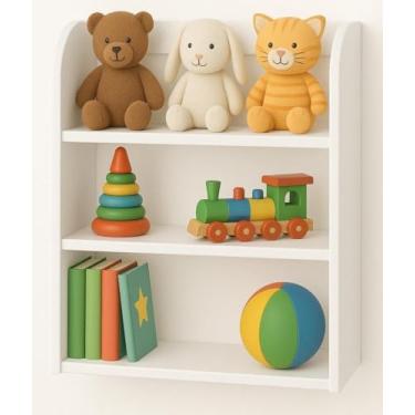 Imagem de Estante Infantil de 3 Organizador de Brinquedos 60cm Educativos, Ursos de Pelúcia, Blocos de Montar, Livros e Brinquedos de Madeira