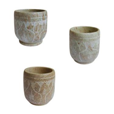 Imagem de 3 Copinhos Dose Pedra Sabão Artesanais P/ Cachaça e Licor - Ô Bichim