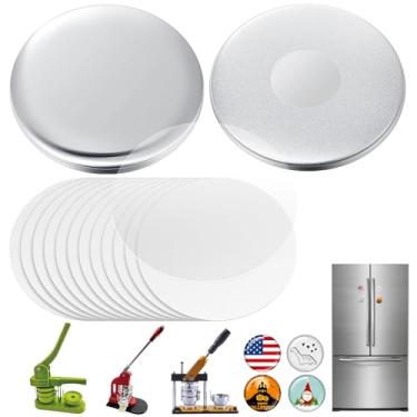 Imagem de Tellegloww 100 conjuntos de botões magnéticos de 58 mm (aprox. 2-1/4 polegadas) Suprimentos de ímã de geladeira de metal peças de botão de pino de crachá redondo para geladeira escritório Locker