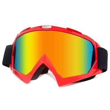 Imagem de CoPvner Óculos de motocross ATV Dirt Bike Óculos de motocicleta, óculos de equitação OTG Offroad Goggles Ski Mx Capacete de corrida Óculos de quatro rodas para adultos, homens, mulheres, jovens crianças (armação vermelha + lente colorida)