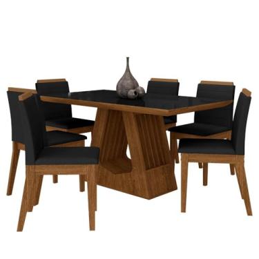 Imagem de Mesa Málaga 1,6 Com 6 Cadeiras Estofadas Freijó/pto/suede Preto - M.a Freijó/preto/preto