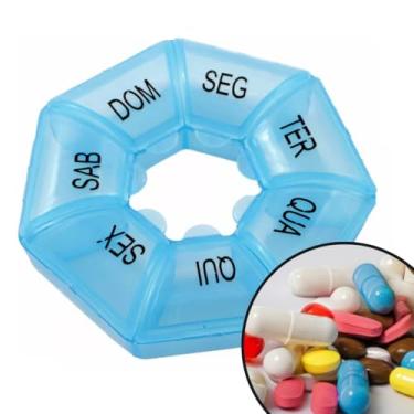 Imagem de Kit 2 Caixa Organizadora Porta Comprimidos Diário Azul Separador Caixinha Semanal Medicamento Remédio Suplemento Vitamina Para Bolso Para Viagem Leve Portátil Transparente formato circular