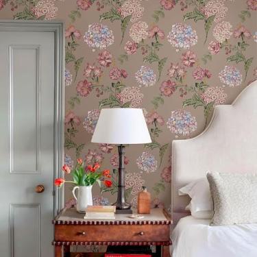Imagem de NEKOKOYA Papel de parede floral autoadesivo boho papel de parede autoadesivo 43,9 x 1,000 cm vintage papel de contato removível retrô rosa flor papel de parede móveis renovados decoração de parede
