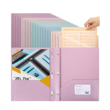 Imagem de Mr. Pen - Pastas de plástico com bolsos e pontas, pacote com 20, tamanho carta, cores pastel sortidas, pastas de plástico flexível com pontas, bolso frontal transparente, slot para cartão e papéis de