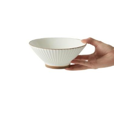 Imagem de Pratos redondos esmaltados, utensílios de mesa de textura minimalista domésticos - tigela de chapéu de 18 cm - branco pérola