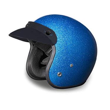 Imagem de Capacete de motocicleta Daytona Helmets Cruiser de rosto aberto - Flake de metal azul 100% aprovado pelo DOTDaytona Helmets "Leading The Way In Quality Headgear" Small azul DC7-BL-S