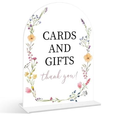 Imagem de Placa de cartões e presentes - Placa de chá de bebê de flores silvestres, 1 pacote de placa de acrílico com suporte, decoração de mesa de festa reveladora de gênero, suprimentos florais para chá de