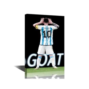 Imagem de Pôster esportivo arte em tela parede tema esportivo parede 1 painel futebol futebol super estrela arte impressão moderna decoração de parede em tela para sala de estar quarto menino menina emoldurado