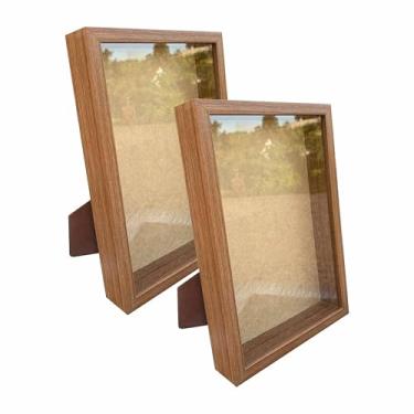 Imagem de Kit 2 Molduras Caixa Alta Expositora Com Suporte 20x30cm - Revestida - 1,5x4,5 Cor:Freijó Real;Tamanho:20X30 cm