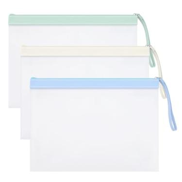 Imagem de LELE LIFE Pacote com 3 bolsas de documentos à prova d'água com zíper, bolsa grossa de tamanho carta A4, organizador de pastas de arquivamento transparente para papel, projeto, quebra-cabeça