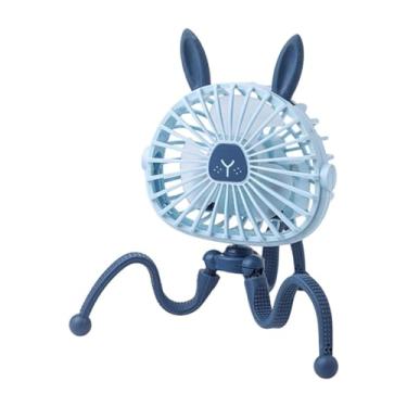 Imagem de Kuntesetty Ventilador de mesa com três velocidades de vento e ventilador leve para carrinho de bebê, ideal para caminhadas, escritórios e mochilão, Orelhas de Coelho Azuis