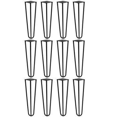 Imagem de Kit 12 Pés De Metal 25 Cm Legs Mesas De Centro Puffs Preto