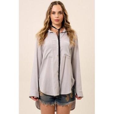 Imagem de Chemise Curto Alongado Nas Costas Cinza Claro Yacamim N1, G, Cinza