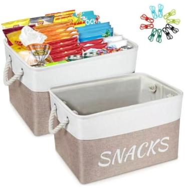 Imagem de XQLIVE Pacote Com 2 Organizadores De Lanches Para Despensa, Cesta Decorativa 20 Clipes Salgadinhos, Prateleira Dobrável Escritório, Cozinha E Muito Mais