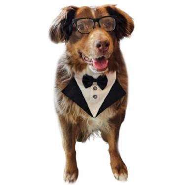 Imagem de C10 Conjunto de óculos retrô de fantasia de cachorro + babador de gravata borboleta de smoking ajustável para raças médias 8,2 a 18 kg adereço de festa cosplay sessão de fotos (preto-transparente anos