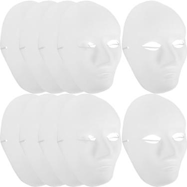 Imagem de Amosfun Máscara masculina com pintura em branco, 24 peças, máscara de rosto inteiro, faça você mesmo, para Halloween, fantasma, cosplay, baile de máscaras, hip hop e dança (branca)