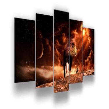 Imagem de Quadro Decorativo Mosaico 5 Peças Mod355 Leão Universo 08 - Eco Decor