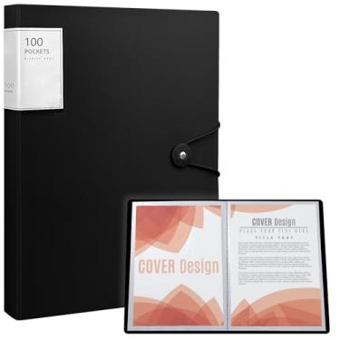 Imagem de Fichário de portfólio de arte, fichário de 100 bolsos com mangas de plástico, exibe 200 páginas de documentos, 21 x 27 cm (preto), livro com mangas de plástico, para obras de arte, organizador de