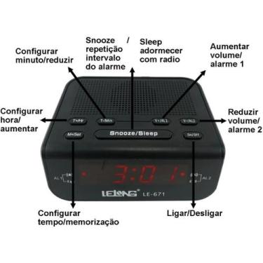 Imagem de Rádio Relógio Digital Despertador Alarme Duplo Lelong Le-671
