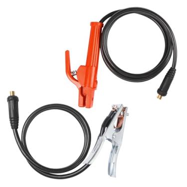 Imagem de JIAONE Suporte de eletrodo de soldagem, braçadeira de solda, com cabo de 25 mm ² 6,56 + 16,4 pés, cabo ultra longo, conector Dinse 35-50, alça antiescaldante e antiderrapante, adequado para máquina de