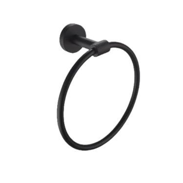 Imagem de Suporte de parede preto em aço inoxidável para toalhas, suporte para rolo de papel higiênico, gancho para roupão, escova de banheiro, acessórios para banheiro (anel para toalhas B)