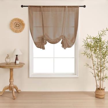 Imagem de SIMPVALE 1 cortina de persiana romana, marrom 117 x 160 cm, cortinas transparentes internas com bolso de haste, cortina de voile translúcida para sala de estar, quarto, varanda, cozinha, banheiro
