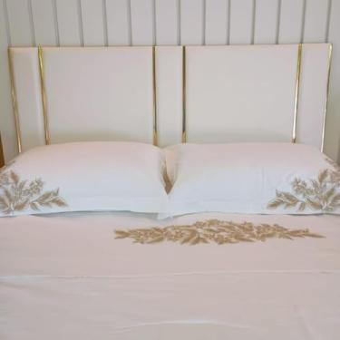 Imagem de Cabeceira estofada antialergica Adesiva em módulos (Branco, cama casal padrçao 1,40 x 0,60)