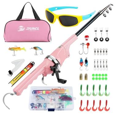 Imagem de RUNCL Conjunto De Vara Pesca Infantil - Kit Combinado Dobrável Portátil E Carretel Com Spincast, Linha 80 M, Caixa Equipamentos, Óculos Sol, Bolsa Viagem Para Jovens (Rosa)
