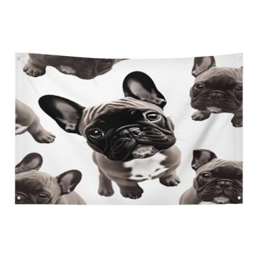 Imagem de Bandeira com quatro furos bandeiras para todos os climas buldogue francês impresso bandeira decorativa bandeiras de poliéster adequadas para uso interno e externo 89 x 159 centímetros
