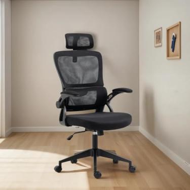 Imagem de Cadeira de Escritório Ergonômica, Encosto em Tela, Apoio de Cabeça Ajustável, Preta