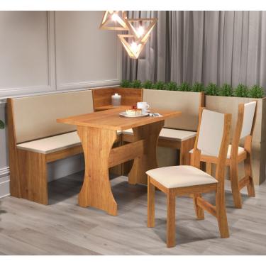 Imagem de Canto Alemão Cash com 2 Cadeiras Sol Viero - Mel/Veludo Bege