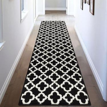 Imagem de U'Artlines Tapete de corredor longo para corredor, 6 x 2 m, antiderrapante, para cozinha, tapete de corredor, preto e branco, padrão geométrico, lavável à máquina, tapete para entrada e banheiro