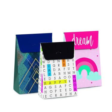 Imagem de Cromus Caixa Trapézio G 23x10,5x35cm Kit 10 Unidades Papel Cartão Sortida Fita Cetim