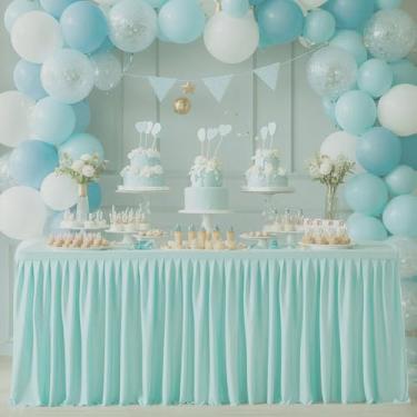 Imagem de Saias de mesa rosa, retangulares, redondas, de poliéster, toalhas de mesa com babados para festa de aniversário, casamento, chá de panela, decoração, azul claro, A78 x C427 cm x 1 peça