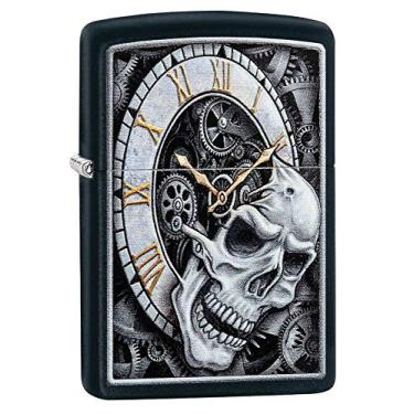 Imagem de Zippo Isqueiro de bolso preto fosco com design de relógio de caveira, tamanho único (29854)