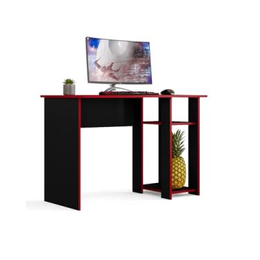 Imagem de Mesa De Computador Mesa De Escritório Pc Gamer Lote Exclusivo Com Suporte De Fone (Preto/Vermelho)