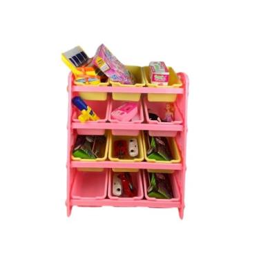 Imagem de Organizador Brinquedo Rosa Estante Infantil 12 Gavetas Nicho