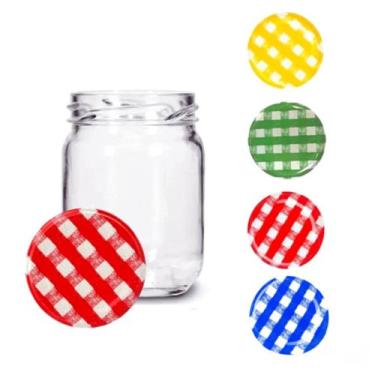 Imagem de Kit 10 Potes De Vidro 100 ml Roscável C/ Tampa Alumínio Xadrez Lembran