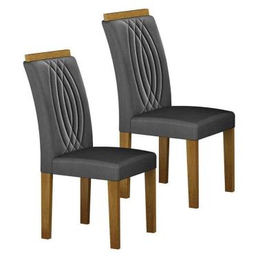 Imagem de Cadeira Para Mesa De Jantar Doha Mdf Kit 2 Peças Freijó Joli Chumbo - Leifer Móveis