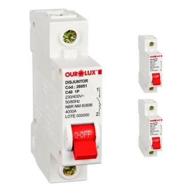 Imagem de 3 Disjuntor Ourolux Monopolar Termomagnético 40A Curva C