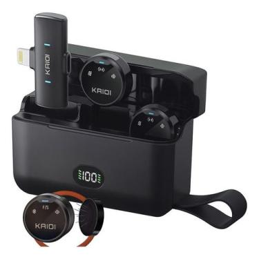Imagem de Microfone Sem Fio Lapela Kaidi Lightning Duplo com Captação 360 e Redu
