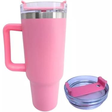 Imagem de Copo Térmico 1,2L Inox Romantic Crown com Canudo e Tampa Rosa – Bebida Quente ou Gelada