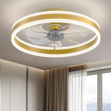 Imagem de KDG Ventilador De Teto Led Baixo Perfil 19,7" Com Luz, Controle Remoto Reversível Embutido E 6 Velocidades Ventilação, 3 Cores Reguláveis Para Quarto, Sala Estar, Jantar Infantil Cozinha (Dourado)