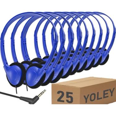 Imagem de Yoley Fones de ouvido a granel para sala de aula infantil, fones de ouvido ajustáveis com fio para crianças, estudantes, adolescentes, meninos, meninas e adultos (FM101 azul, pacote com 24)
