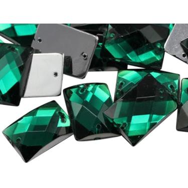 Imagem de 14 x 10 mm Esmeralda verde CH18 contas de costura retângulo retângulo para artesanato strass acrílico plástico com furos para costura, enfeites de roupas, cosplay de fantasia 70 peças