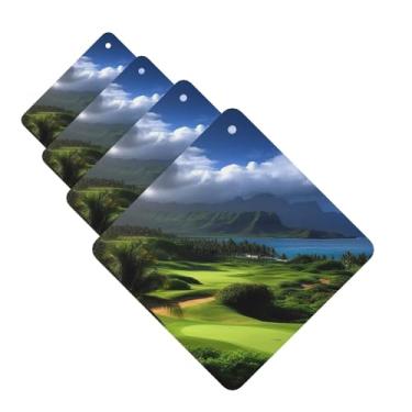 Imagem de 4 peças aromatizadores de ar de carro pendurados cartões perfumados para SUV Scenic Hawaii Golf Tropical Car Aromaterapia Tablets Auto Interior Espelho Pingente para Quarto Armário de Sapatos