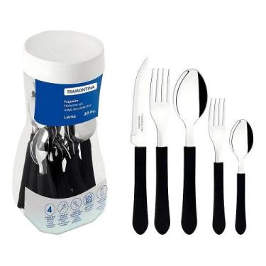 Imagem de Faqueiro em Aço Inox Leme - 20 Peças - Tramontina - PRETO, Preto, 20