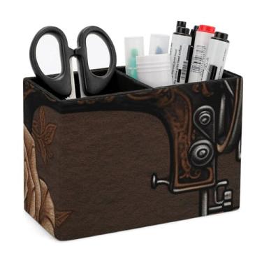 Imagem de Porta-lápis, copo de couro PU, organizador de mesa rosa e máquina de costura, organizador de papelaria para mesa, mesa e escritório