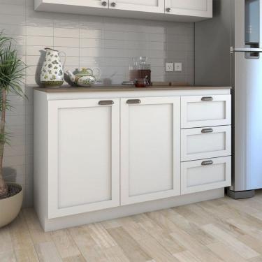 Imagem de Balcão de Cozinha com Tampo Essenza 2 Portas 3 Gavetas 100% Mdf Branco Fosco - Panorama Móveis