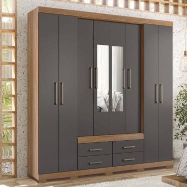 Imagem de Guarda-Roupa Casal Nápoles 8 Portas 4 Gavetas com Espelho Jatoba/Grafite - Santos Andirá